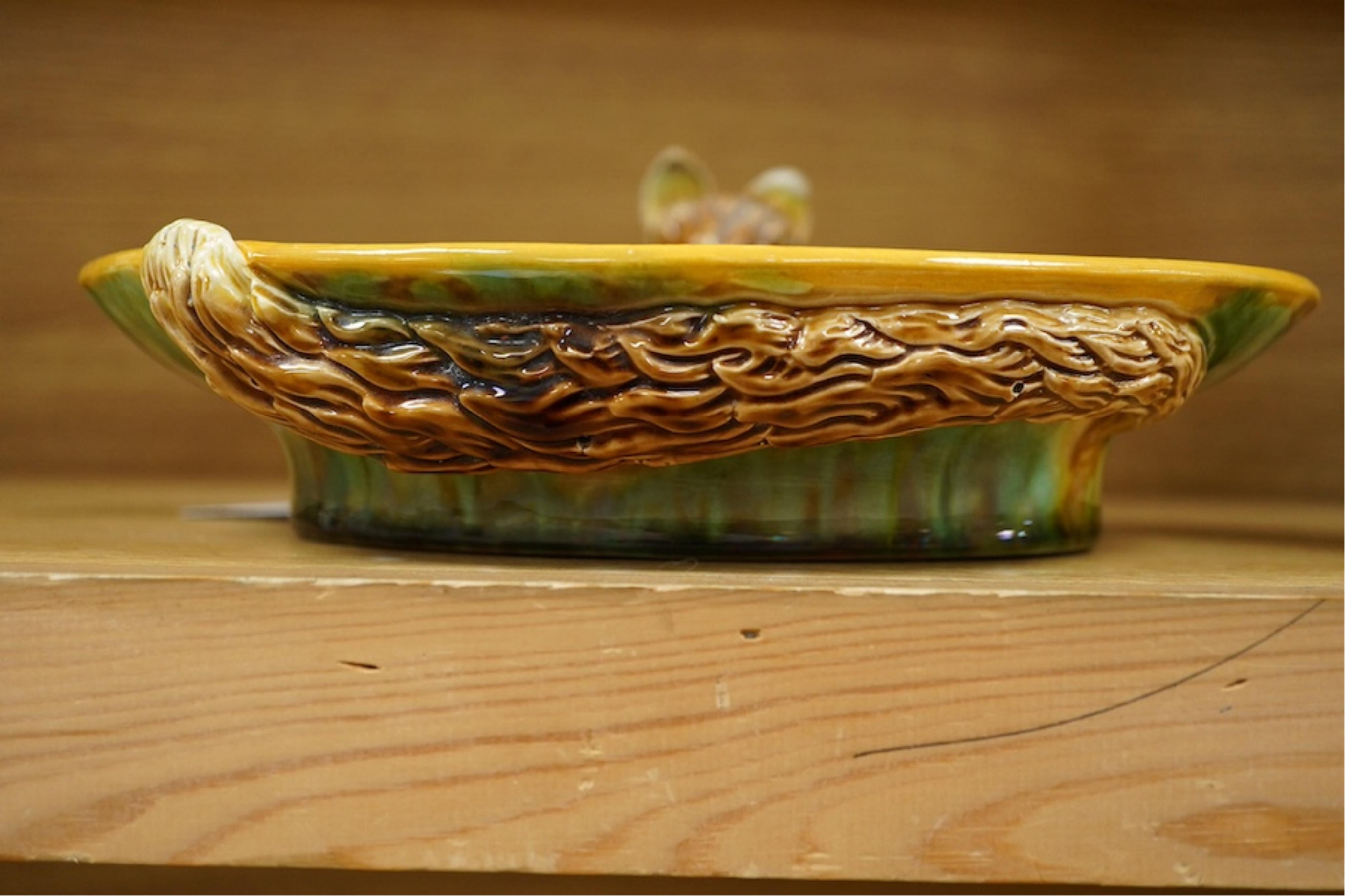 George Jones, a Victorian majolica ‘fox’ dish, 25cm wide. Condition - fair to good